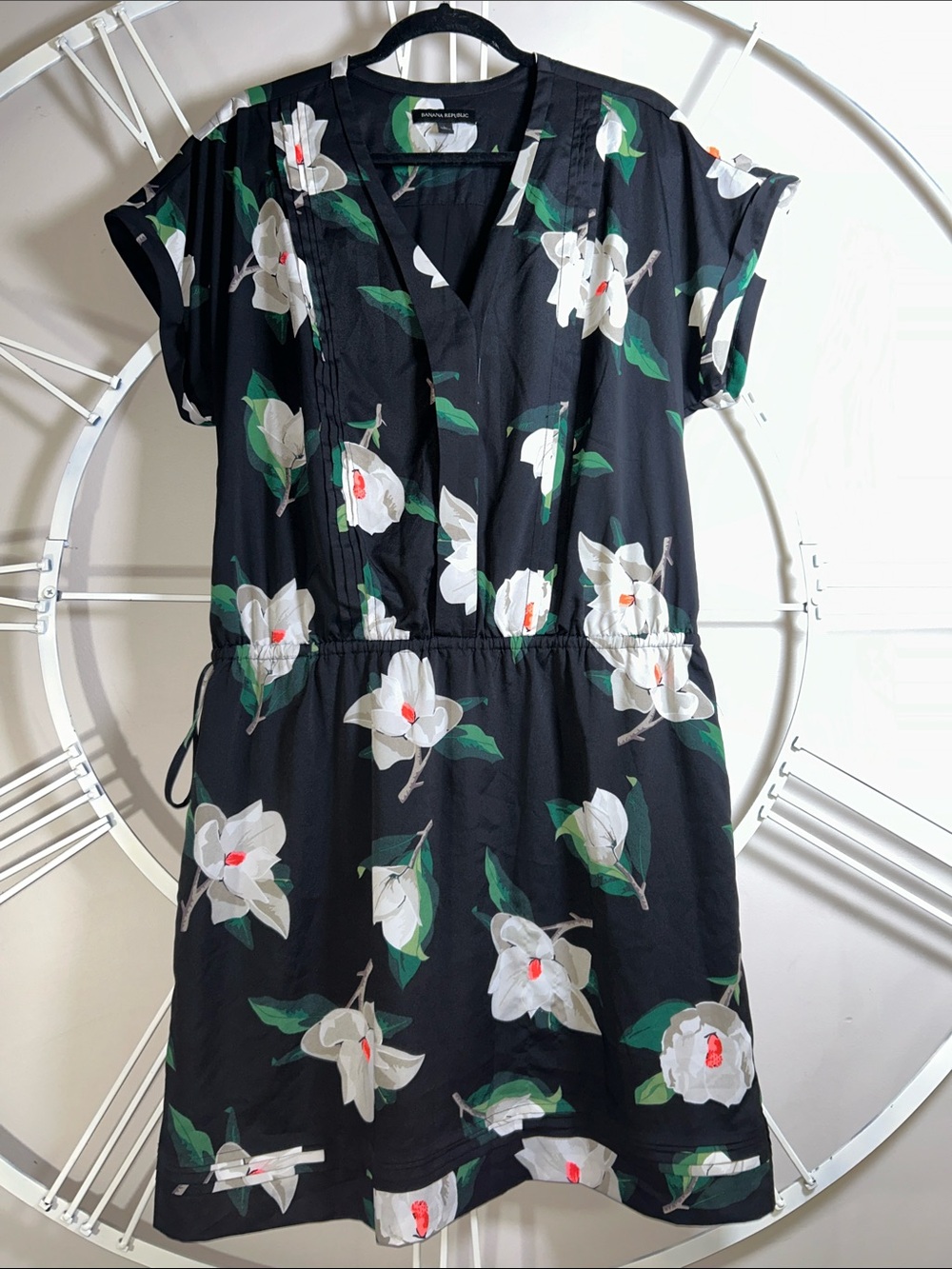 Banana Republic Magnolia Print Cinched Waist Mini Dress with Pockets